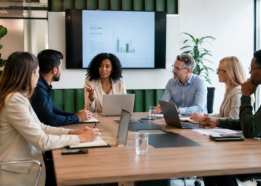Business people discussing venue needs for a professional event